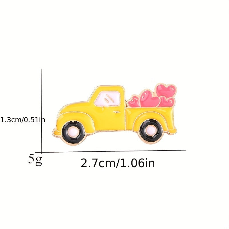 Cartoon Car with Red Hearts Enamel Pin Brooch for Clothing Bags Jackets Hat