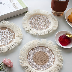 3pcs Bohemian Woven Tassel Coasters Christmas Theme Home Decor Placemats