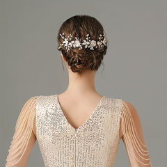 Bridal Flower Headband Hair Comb Faux Pearl Wedding Jewelry