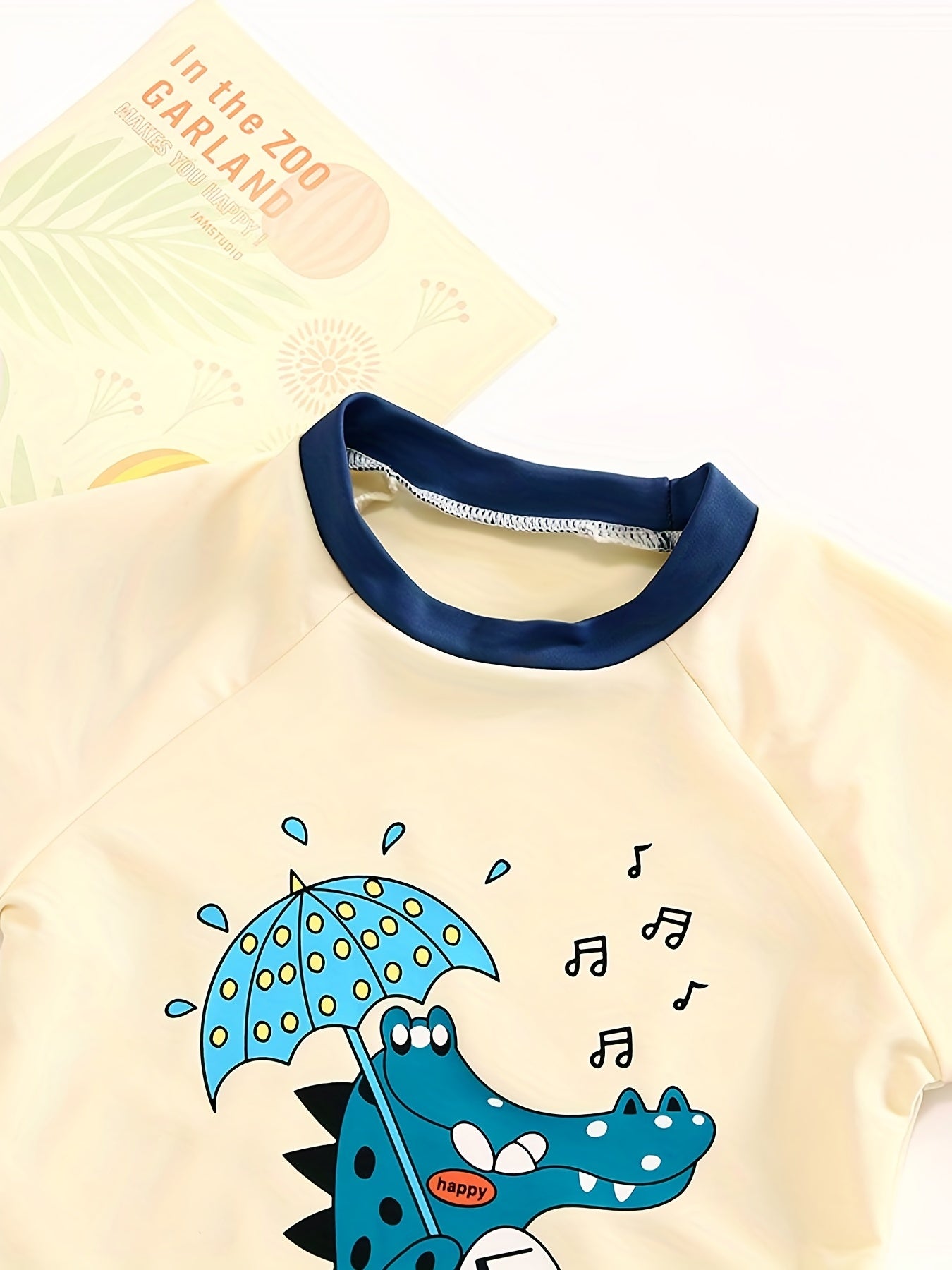 Boys Swimsuit 3pcs Crocodile Print Short Sleeve T shirt & Swim Trunks