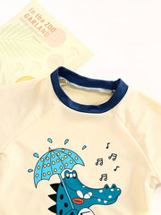 Boys Swimsuit 3pcs Crocodile Print Short Sleeve T shirt & Swim Trunks