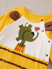 Baby Elephant Cartoon Graphic Long Sleeve Romper Jumpsuit