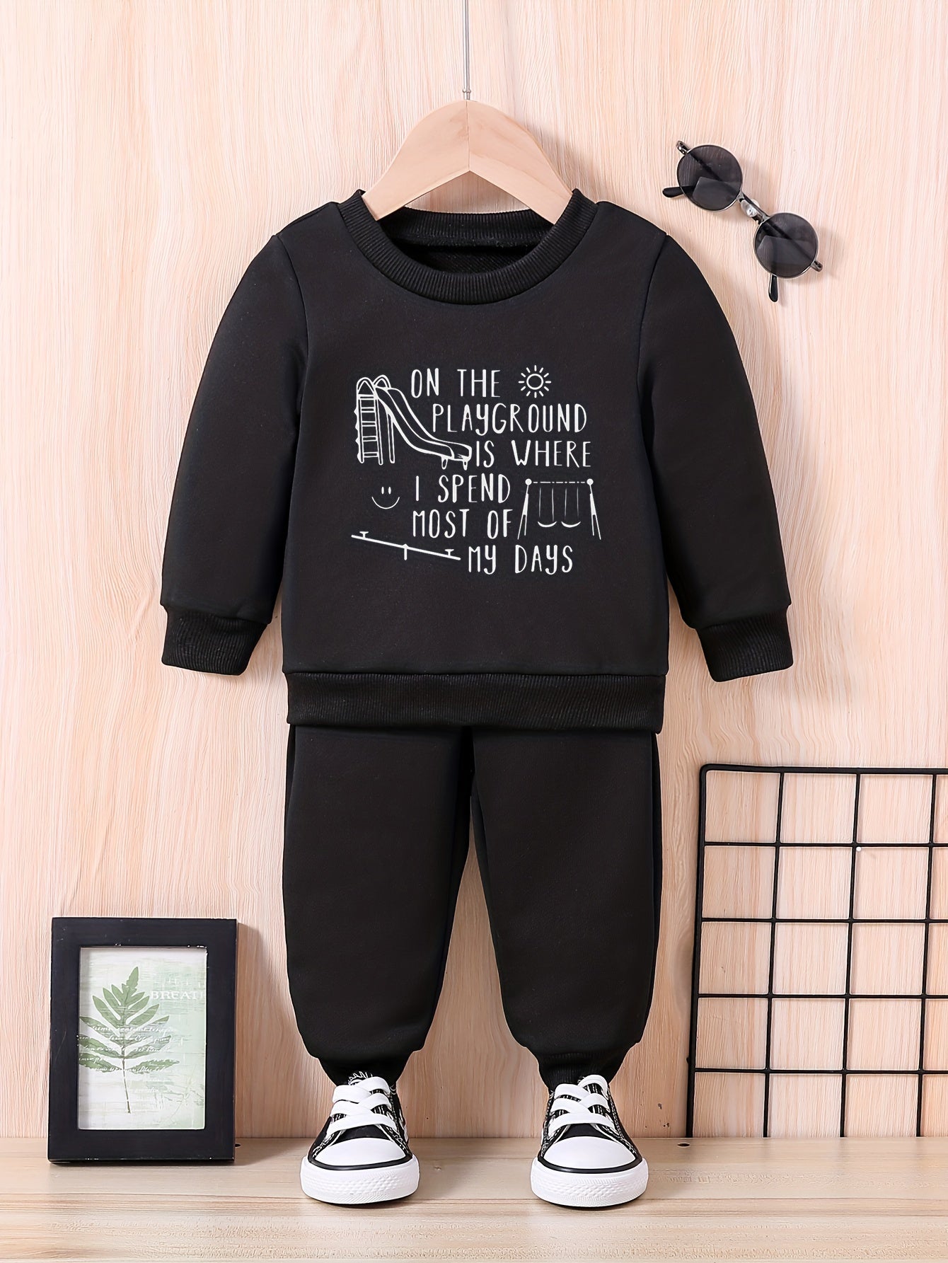 Baby Playground Letter Print Outfit Long Sleeve Sweatshirt Set
