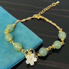 Peach Blossom Green Bead Bracelet - Chinese Style