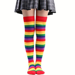 3 Pairs Rainbow Thigh High Socks & Over The Knee Stockings