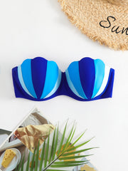 Sea Shell Shape Bikini Top Scallop Trim Bandeau Push Up Swimsuit Top