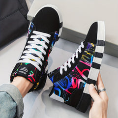 Men's Graffiti Skate Shoes Comfy Anti skid Lace Up Platform Sneakers