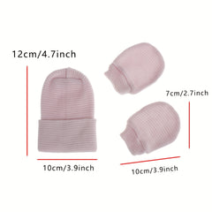 Baby Double Layer Thickened Fetal Cap Newborn Striped Gloves Hat Set