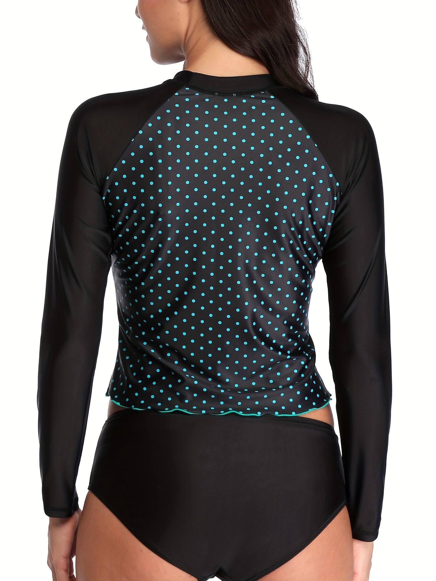 Polka Dot Print Crop Long Sleeve Sunsuit for Diving