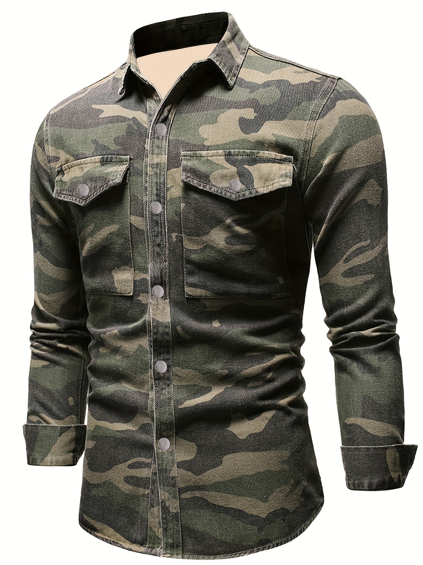 Men's Camo Military Shirt Long Sleeve Button Down for Outdoor