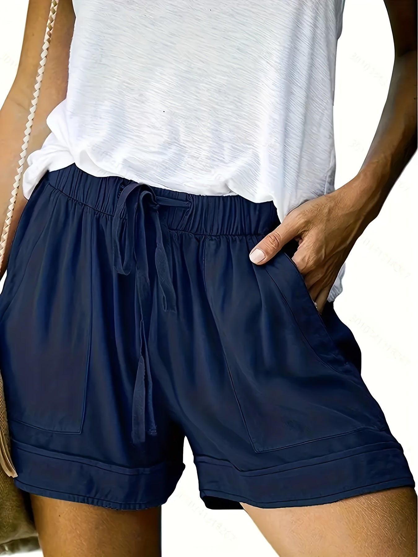 Drawstring Waist Patched Pocket Shorts Casual Summer Shorts