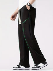 Contrast Stitching Joggers Men's Casual Loose Fit Stretch Waist Drawstring Pants