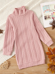 Kid Girl Solid Cable Knit Mock Neck Sweater Dress