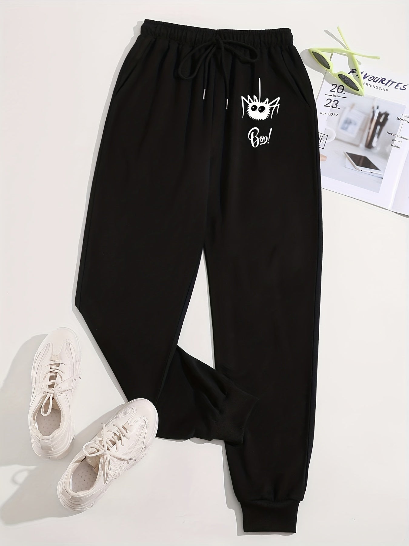 Halloween Sports Pants Women's Plus Spider & Letter Print Fitness Pant