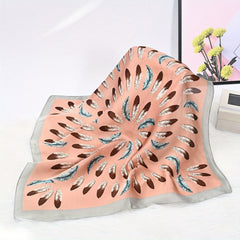 Vintage Feather Print Bandana Shawl Satin Scarf Neckerchief