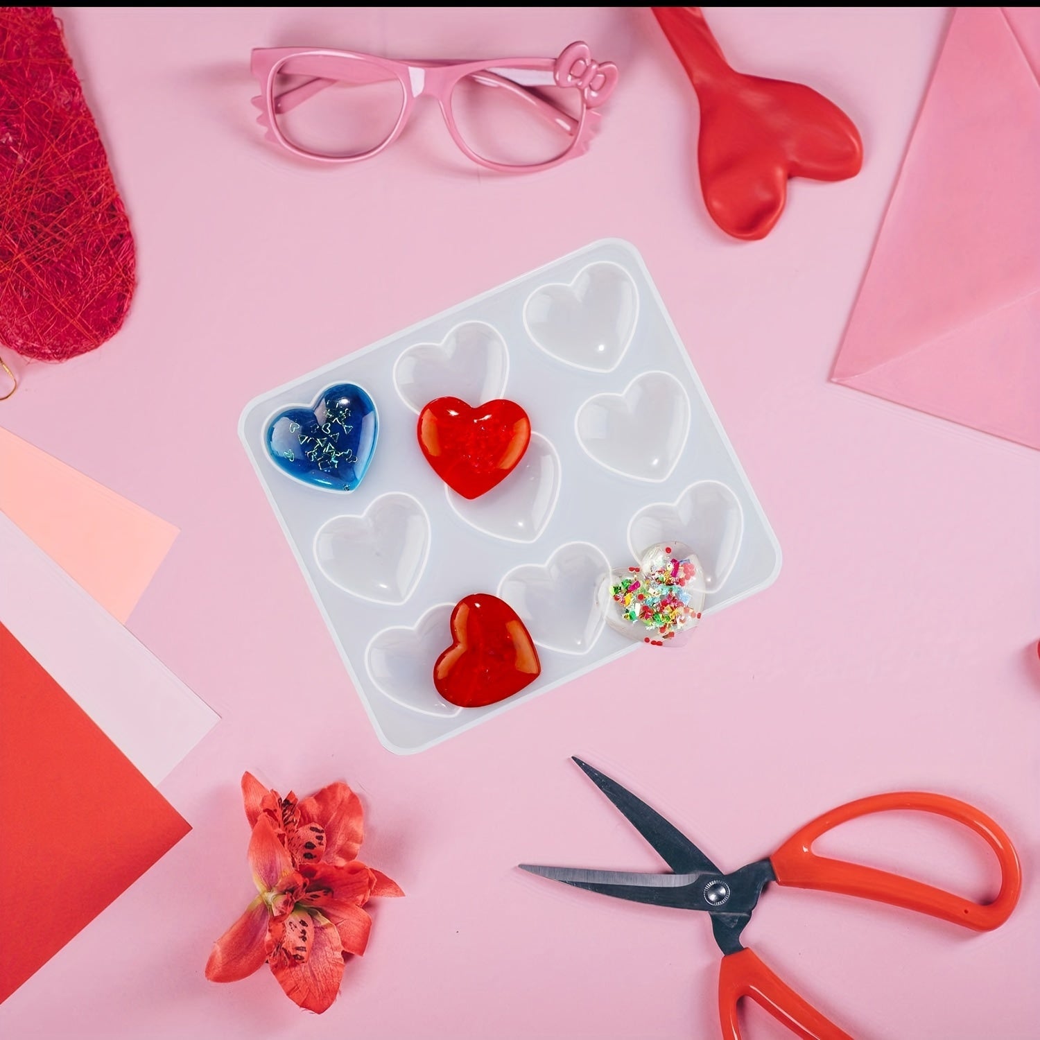 9 Hole Heart Resin Mold Silicone Charm Mold for DIY Keychain Pendant