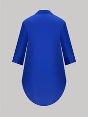 Stylish Blouse Solid Three Quarter Sleeve Button Up Shirt