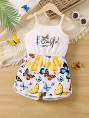 Toddler Girls Butterfly & Letter Graphic Cami Romper Jumpsuit
