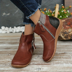 Women's Side Zipper Short Boots Faux Leather Ankle Booties