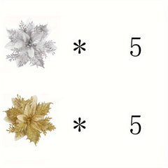 10pcs Artificial Flowers Christmas With Clips Stems Xmas Tree Ornaments Golden