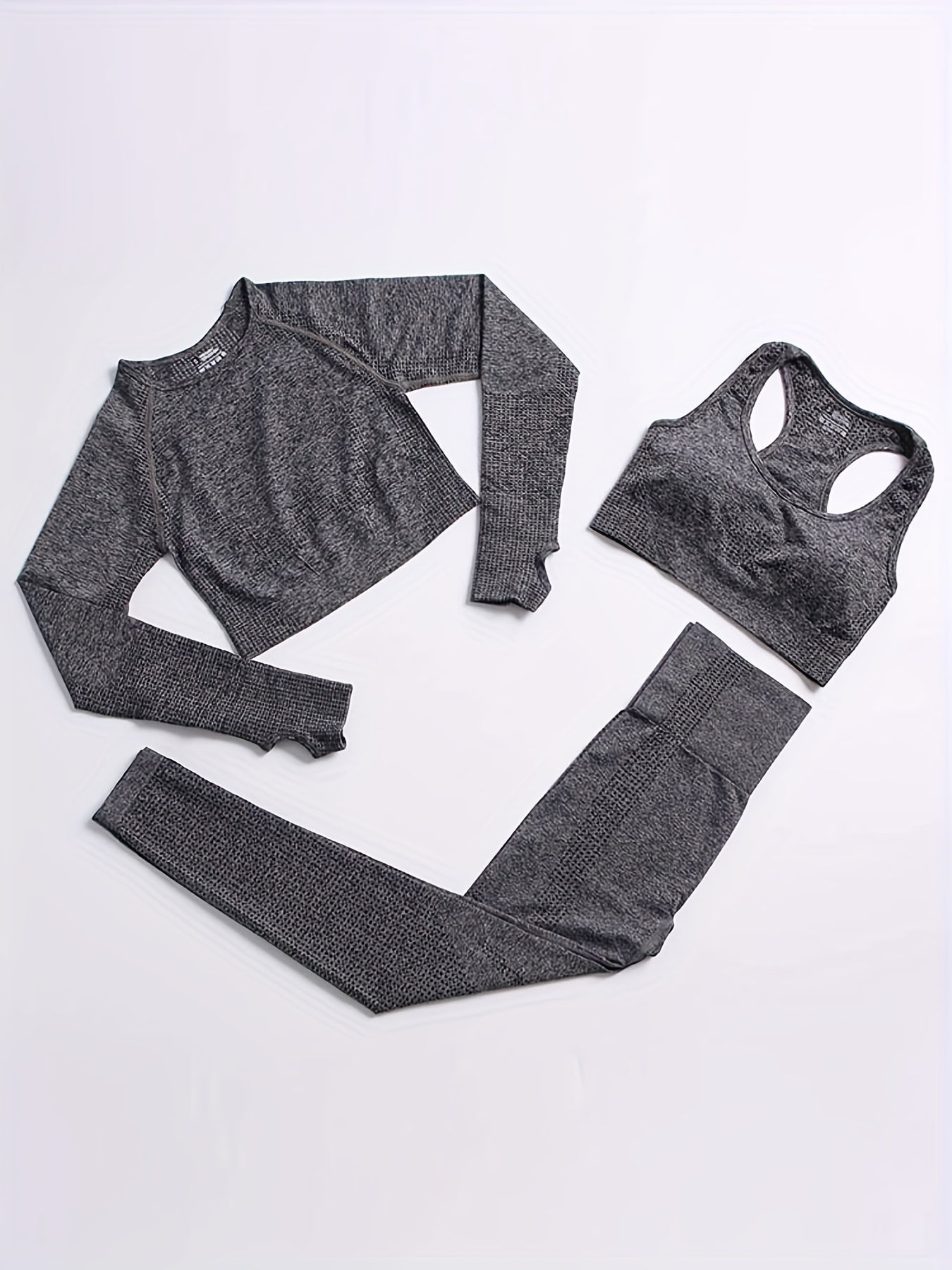 Women's Solid Yoga Sports Set Racer Back Sports Bra Crop Top and Leggings