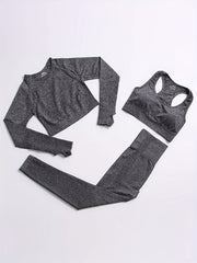 Women's Solid Yoga Sports Set Racer Back Sports Bra Crop Top and Leggings