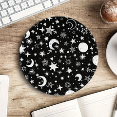 4mm Thick Star Moon Pattern Mouse Pad Round Mouse Pad With Seam Wrap Edge