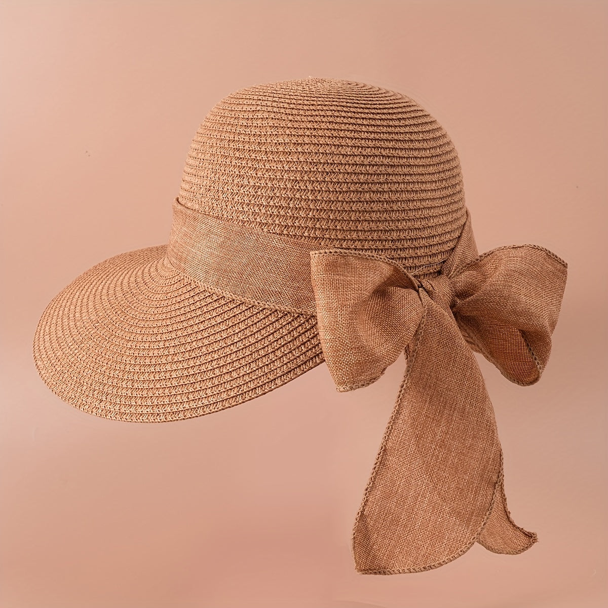 Khaki Ribbon Bowknot Sun Hat Classic Wide Brim UV Protection Straw Hats