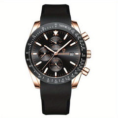 Multifunctional 3D Dial Men's Business Watch Waterproof Quartz Silicone