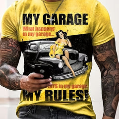 Vintage Garage Print T Shirt 3D Digital Print Breathable Novel Tee