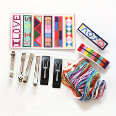 Embroidered Hair Clips DIY Kit w/ Cloth Threads & Glue, Barrette Clips