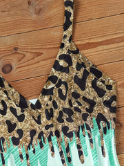 Leopard Print V Neck Cami Top Sexy Backless Sleeveless Cami Top