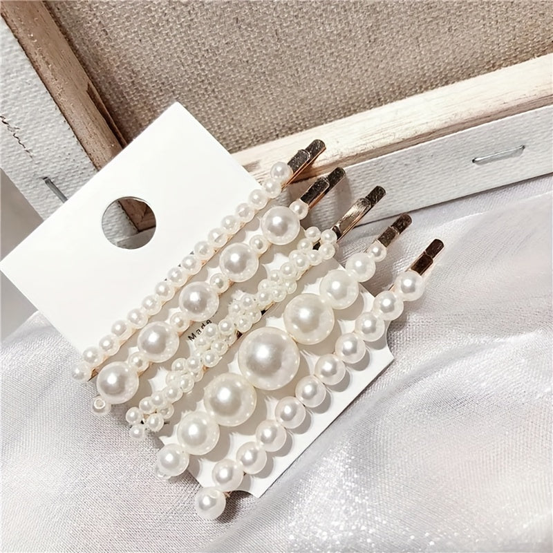 5pcs Sparkling Faux Pearl Hair Clips Vintage Hair Accessories