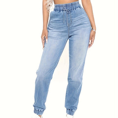 Elastic Waist Denim Jogger Jeans Women's Clothing