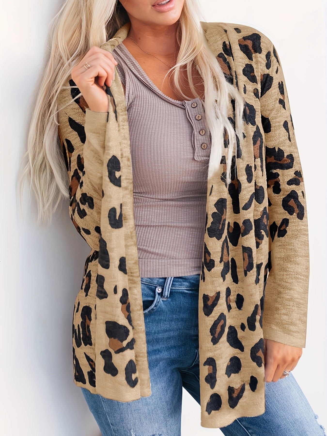 Leopard Print Long Sleeve Cardigan for Women