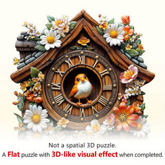 Bird Clock Wooden Puzzle Animal Shape Jigsaw Colorful Flowers & Bird Decorative