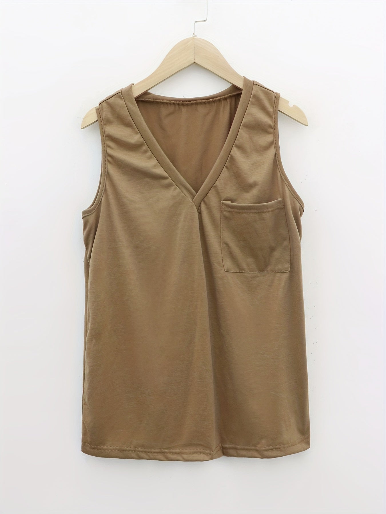 Casual V Neck Tank Top with Pocket for Women