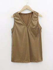 Casual V Neck Tank Top with Pocket for Women