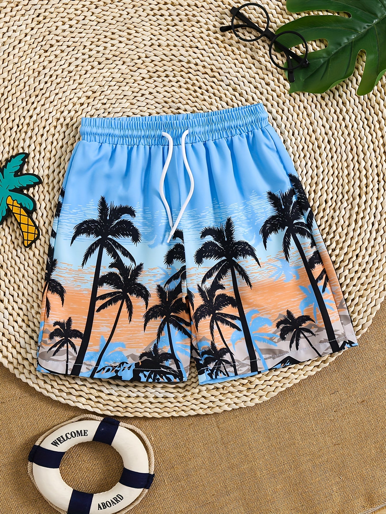 Boys Swim Trunks Coconut Tree Print Beach Pants
