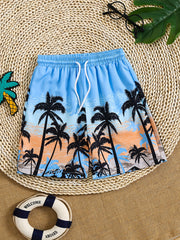 Boys Swim Trunks Coconut Tree Print Beach Pants