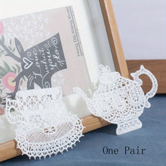 2pcs Lace Cup Teapot Embroidered Patches DIY Cloth Patches Hollow Water Soluble