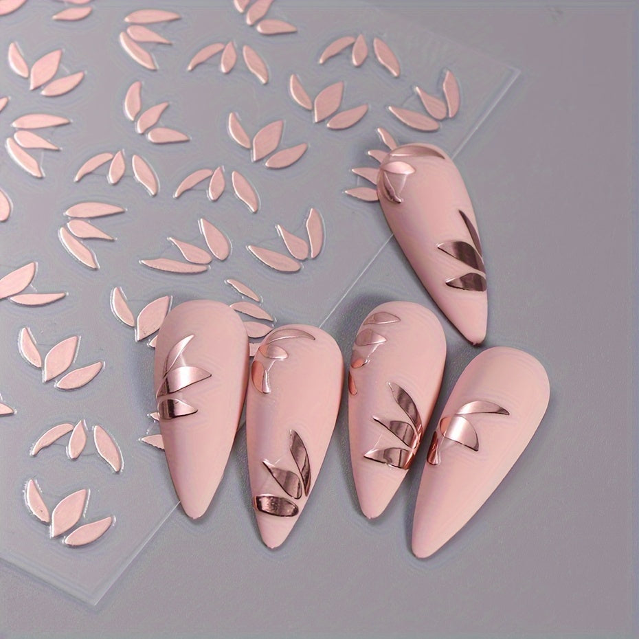 Metallic Leaf Nail Art Stickers Flower Rose Golden Silvery Mirror Spring Petal