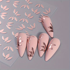 Metallic Leaf Nail Art Stickers Flower Rose Golden Silvery Mirror Spring Petal