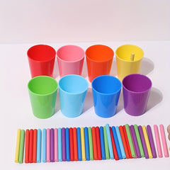 Color Matching Cups and Wooden Sticks for Preschoolers