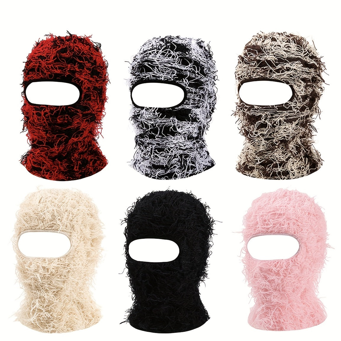 Fringe Trim Casual Balaclava Distressed Knitted Ski Mask