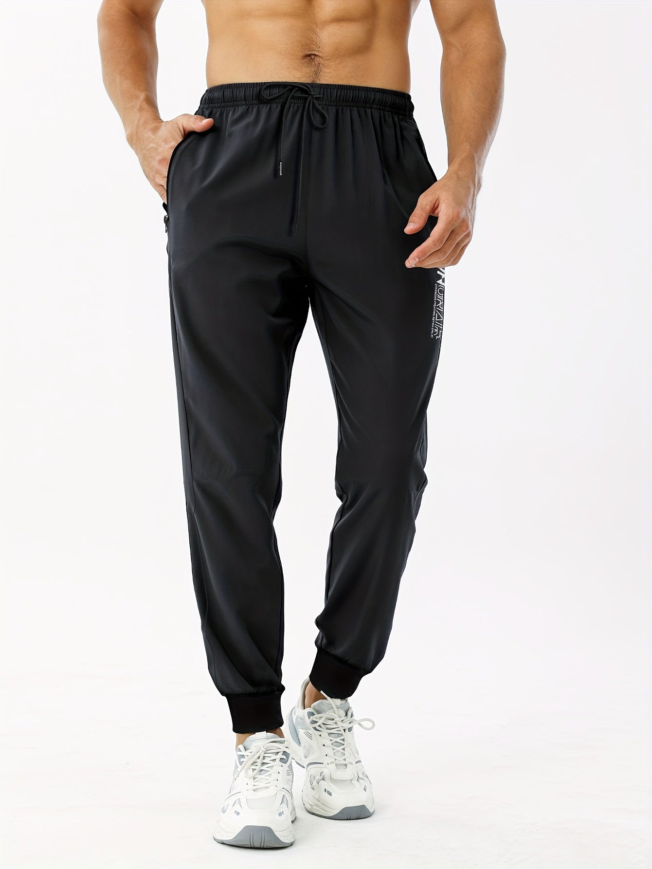 Men's Letter Print Joggers Zipper Pockets Athletic Sweatpants