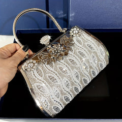 Silvery Pearl Evening Gift Bag Rhinestone Banquet Handbag