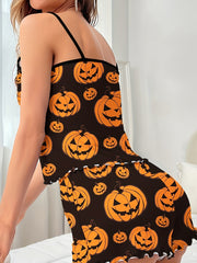 Pumpkin Print Pajama Set Cami Top & Shorts Sleepwear