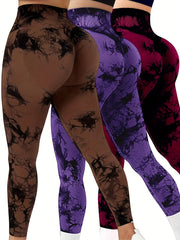 3 Pack Tie Dye High Waisted Leggings Scrunch Butt Yoga Gym Pants