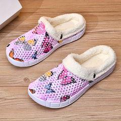 Women's Colorful Butterfly Pattern Warm Hole Shoes Comfortable Slippers
